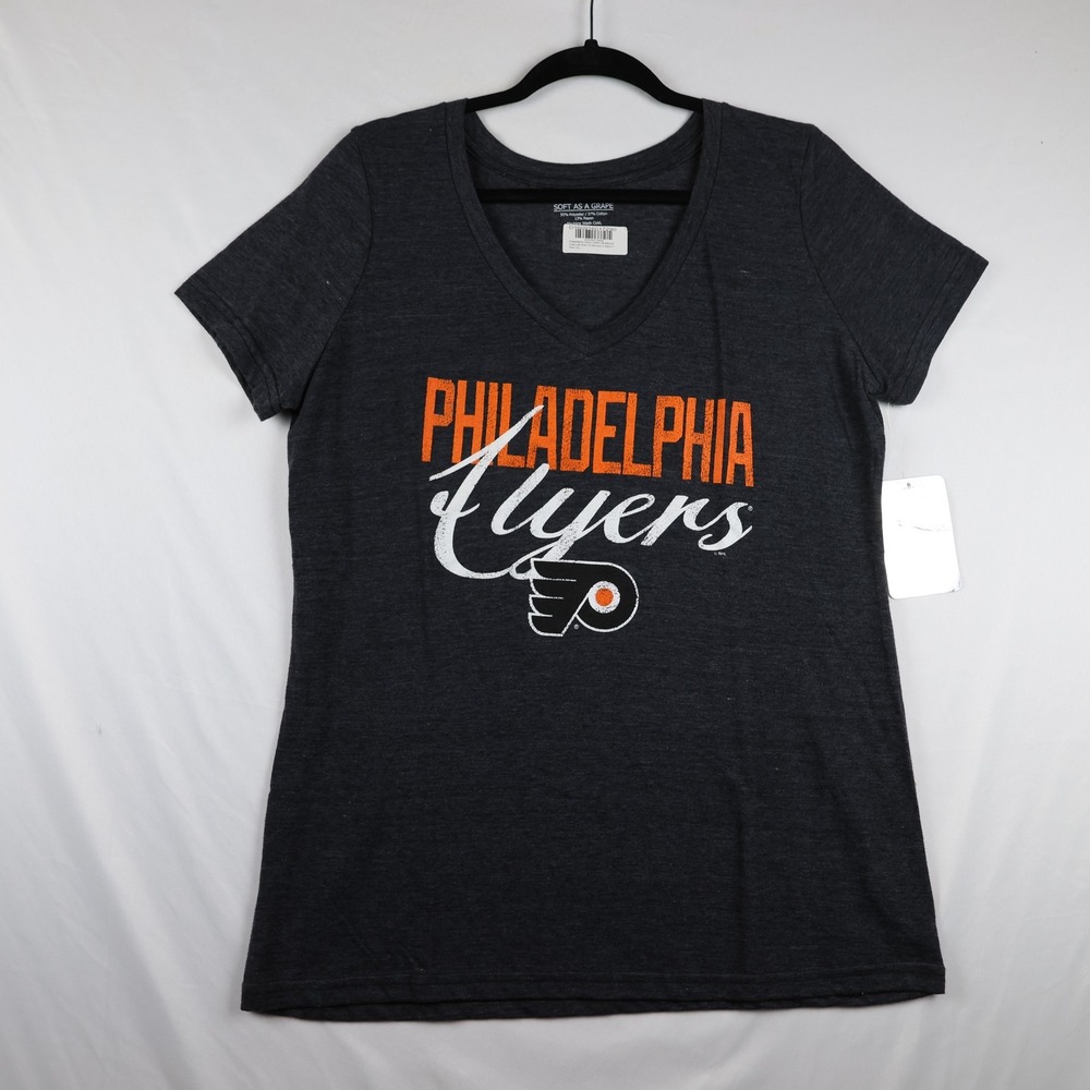Philadelphia Flyers Shirt Womens XL Charcoal Gray NHL Hockey Burnout V Neck‎ Tee
